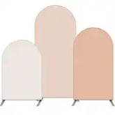 Curved arch-shaped room dividers in soft neutral tones standing side by side.